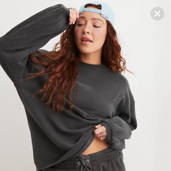aerie Tops - Aerie Smoked Gray REAL Crew Sweatshirt